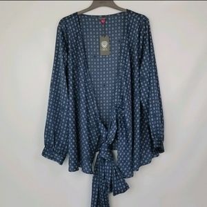Vince Camuto Blue Wrap Long Sleeve Blouse